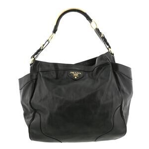 Prada Vitello Daino Double Pocket Hobo Bag black leather